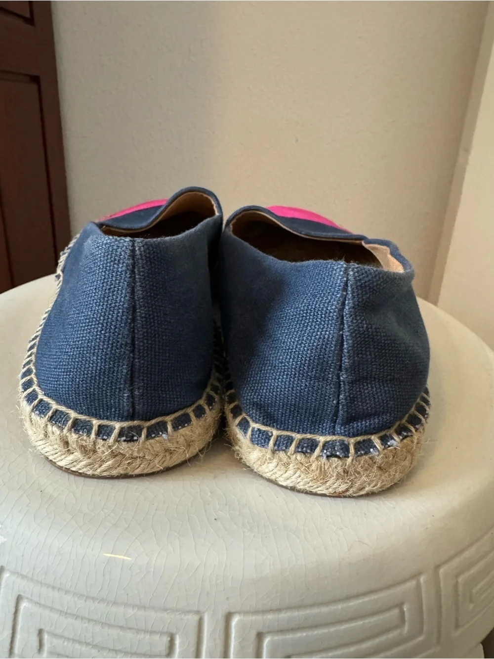 J. Crew Navy Canvas Espadrilles with Pink Toe Caps
